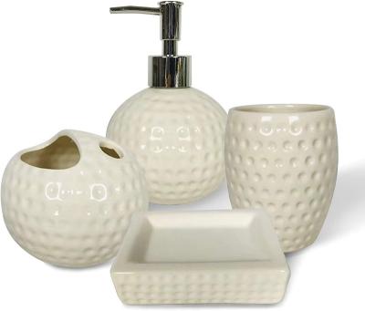 China Viable White Ceramic Bathroom Decor Golf Accessory Set Includes Soap Lotion Dispenser, Soap Dish, Cup and Toothbrush Holder for sale