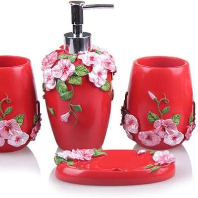 China Sustainable Custom Flower Red Oriental Bathroom Accessories Set For Wedding Gift for sale