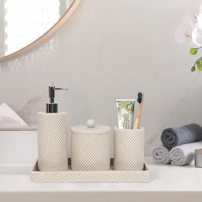 China Sustainable Luxury Natural Matte Color Sandstone Poly Resin Women Bathroom Accessories Sandstone Bathroom Set Accessories With 4pcs Set for sale