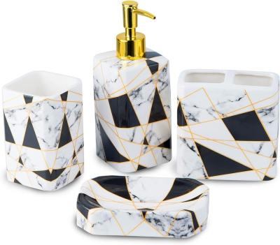 China Sustainable Home Black Marble Bathroom Accessories Set Gold for sale