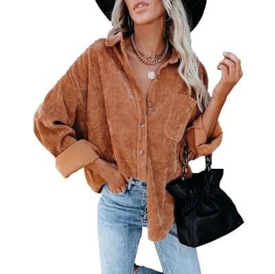 China 2022 Fashionable Breathable Corduroy Long Sleeve Casual Button Down Oversized Women's Blouses And Shirt For Women for sale