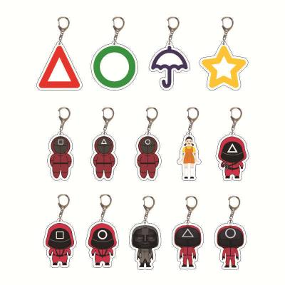 China Promotion Gift OEM ODM Designer Custom Figures El Juego Del Llaveros Calamar Pendant 3D 2D Squid Game Acrylic Key Chain for sale