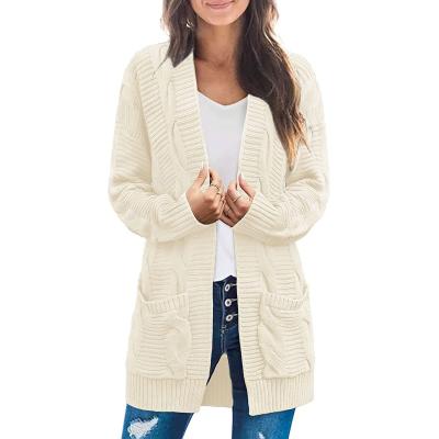 China Wholesale Custom Breathable Logo Cashmere Sweater Autumn Winter White Knitted Cardigan With Pocket For Women for sale