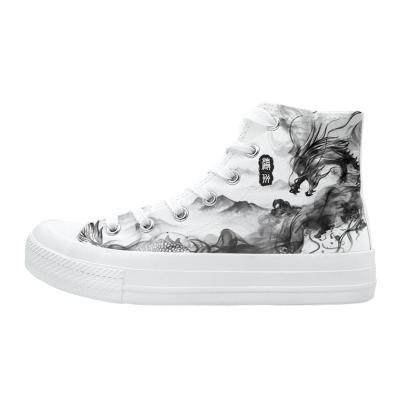 China Fashion Trend High Top Canvas Shoes Original Designers Trend Snekaers Tennis Female Women Hand Painted Graffiti Skate Board Shoes Unisex for sale