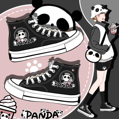 China Fashion Trend Cute Anime Cartoon Panda Canvas Shoes Female Girls Students Casual Flat Plimsolls Lovely High Top Black Casual Sneakers for sale