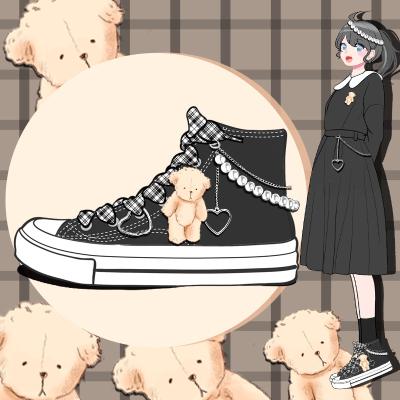 China Fashion Trend Sweet Lovely Girls Students Casual Tennis Sneakers Kawaii Anime Bear Dolls Hand Made Cavas Shoes Women High Top Flat Shoes for sale