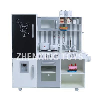 China MDF Panel + Superb Wooden White Color Wooden Toy Kitchen With Gray Stripes, Wooden Toy Kitchen for sale