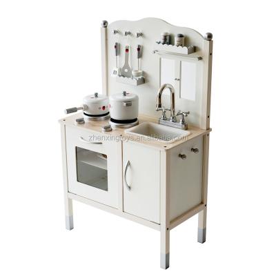 China Classic Kitchen Kids Kitchen Wooden Milk White White Play Set Intelligent Cooking Furniture for sale