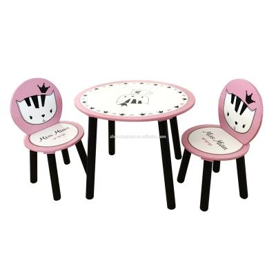 China MDF and pine wood pink cat kids chair and table set wood study table for sale