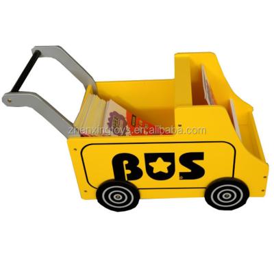 China MDF and pine wood yellow bus trolley and wooden hand cart for sale