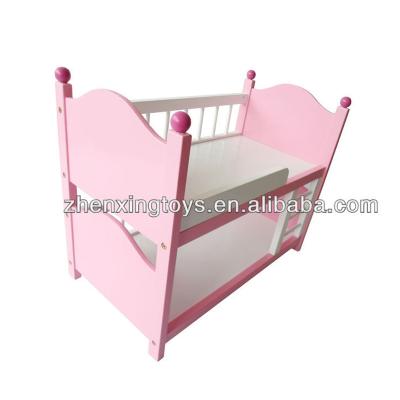 China Double wooden wooden doll bed with cheap price and lovely design for kids pretend play for sale