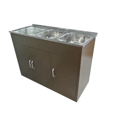 China Modern Build Project Kitchen Furniture Coffee Color Metal Kitchen Sink Base Cabinet Unit For Sale With Double Bowls Flat Pack for sale