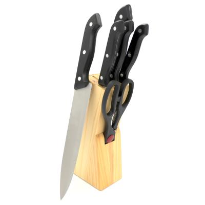 China Sustainable 6 Pcs PP Handle Kitchen Knife Set With Wooden Block Customized Logo for sale