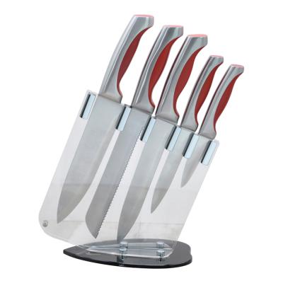 China Sustainable 5 Pcs ABS Handle Kitchen Knife Set With Acrylic Block Customized Logo for sale