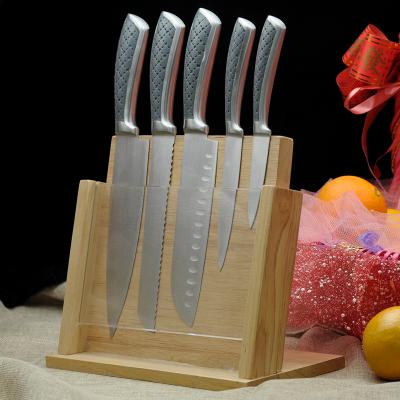 China 2021 New Arrivals 5pcs Sustainable Food Grade Stainless Steel Kitchen Knife Set Chinese Chef Knives Glued Handle Knife Set With Wood Base for sale