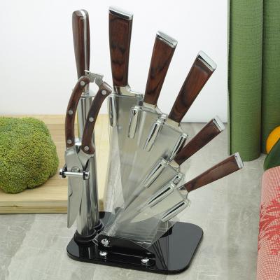 China Hot Sale Chinese Original Wooden High Quality Stainless Blade Stainless Handle Kitchen Knives Viable Style With Transparent Knife Holder for sale