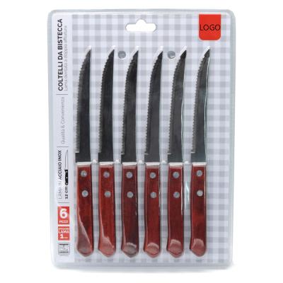 China Sustainable 4.5 Pcs Inch 6 Handle Wooden Steak Knife Set Logo Customized for sale