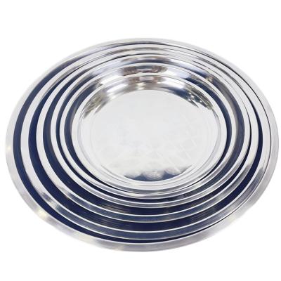 China Sustainable Food Grade camping home Dinner Plates serving tray Stainless Steel Round Tray for sale