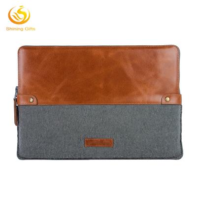 China Carry Bag With Zipper Closure Recyclable Sleeve Laptop Business Leather / Felt Custom Logo for sale