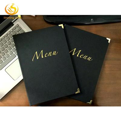 China Black Refillable PU Restaurant Menu Folder with 10 PVC Sheets Menu Folder Pockets for Restaurant for sale