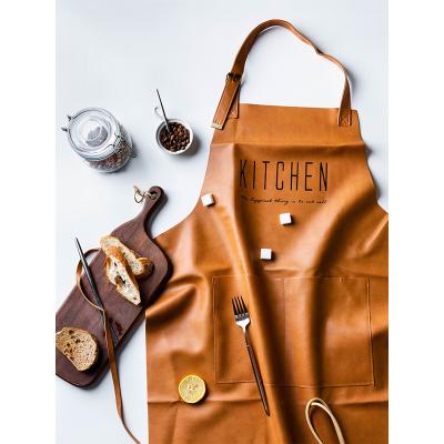 China Wholesale Water Resistant Kitchen Cooking Waterproof Leather Logo Custom Apron Reusable Apron Restaurant for sale