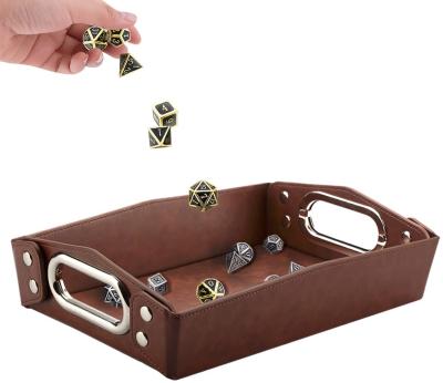 China Traditional Custom Leather Storage Tray Catchall Dice Tray Organizer PU with Foldable Handles Vanity Tray for sale