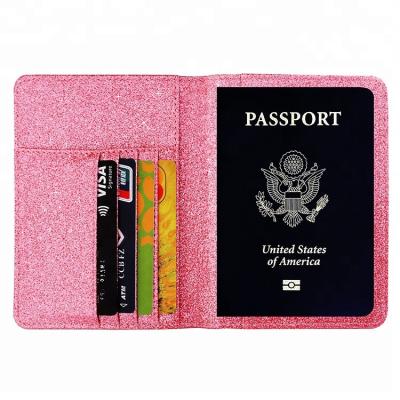 China RFID Blocking Personalized Luxury Glitter PU Leather Passport Cover Travel Wallet Passport Holder for sale