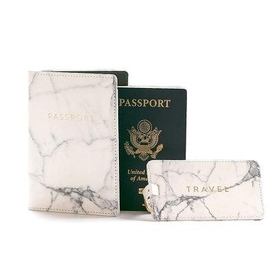 China Slim Customize High Quality Marble Passport Cover Holder And Luggage Tag Set PU Leather Travel Gift Set for sale