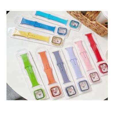 China Fashion 2 in 1 Candy Color Style Soft Silicone Watch Protector and Silicone Strap for Apple Watch All Series 38mm 40mm 42mm 44mm for sale