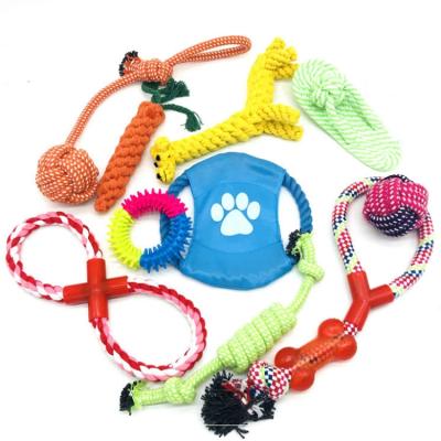 China 10 Pack Set Viable Custom Durable Dog Chew Toy Squeaky Ball Cotton Rubber Rope Dog Toy for sale