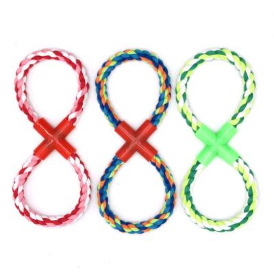 China Sustainable New Design Braided Number Eight Shape Cotton Rope Pet Toy Interactive Dog Chew Toy for sale