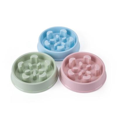 China New Floral Design Sustainable Portable Plastic Slow Feeder Dog Food Bowl Bottom Non-slip Plastic Pet Bowls 3color Set for sale