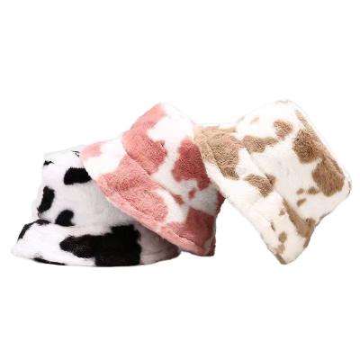 China 2021 JOINT NEW ARRIVAL Autumn Winter Cow Hat Printing Fashion Bucket Hats Ladies Cute Warm Pattern Women Bear Hats Cheap for sale