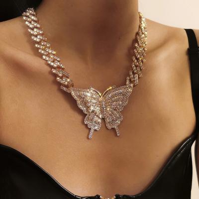 China FASHIONABLE Wholesale Luxury Gold Tennis Crystal Pendant Choker Iced Out Diamond Butterfly Necklace Valentine's Gift Sliver Chain Jewelry for sale