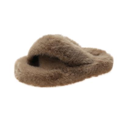 China Cushioning Multi Color Fashion Faux Fox Fur Women's Fur Slippers Soft Fur Slides Soft Warm Slipper for sale