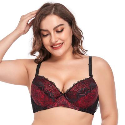 China RTS-2023 Floral Print Breathable Lace Bras With Foam Pad Push Up Bra With Wire Plus Size Women Bra 38D 40D 42D 44D 46D 48D-2041 for sale