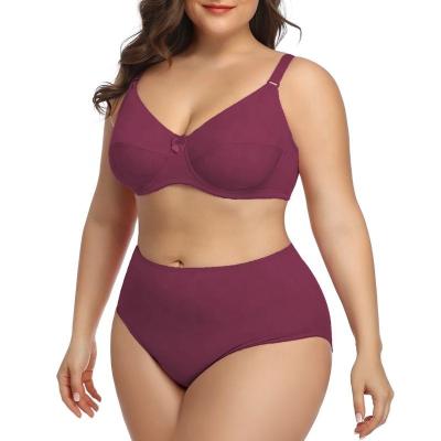 China Seamless RTS C D Cup Women's Plus Size E-F Lingerie Set Sexy Plain Underwear Set Full Cup Ultra-Thin Unlined Bra And Panty Set for sale