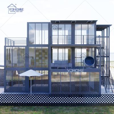 China 3 Story Modern Luxury Modular Steel Prefab Container Hotel Prefab Homes With Garage Shipping Container House Prefab Glass Wall for sale