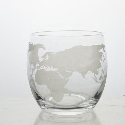 China Clear Crystal Glass Cup Whiskey Globe Stocked Glass Mug With Frosted Globe Map for sale