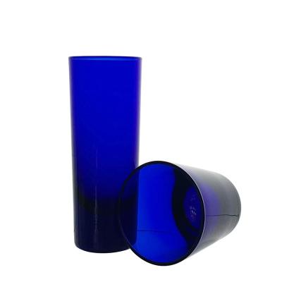 China Long Lasting Possibility Glass Bullet Viable Blue Colored Glass 2oz Round Shot Glass For Bar for sale