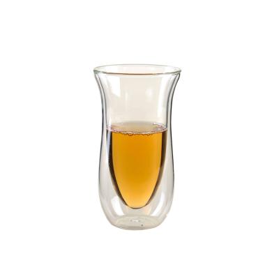 China Elegant thick double wall wine glass stemless thermo borosilicate glass for sale