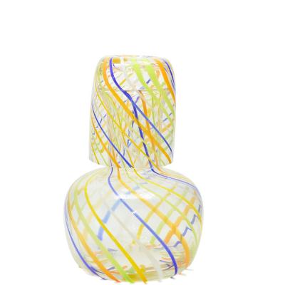 China Stocked ABT Hand Made Colorful Spiral Line Bedside Water Carafe / Handmade Glass Set for sale