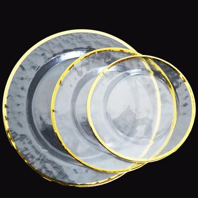 China Sustainable Clear Gold Rim Glass Wedding Charger Dishes For Dinner Plates for sale