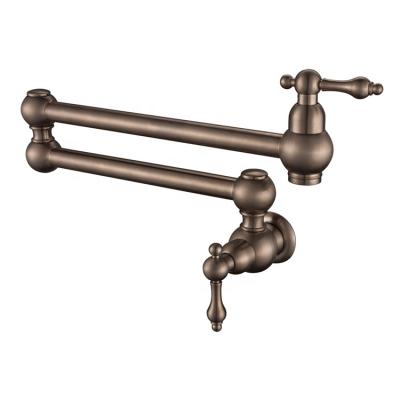 China Brass Wall Mounted Double Handles Pot Filler Kitchen Faucet With Double Swing Arm Joint Oil Rubbed Bronze for sale