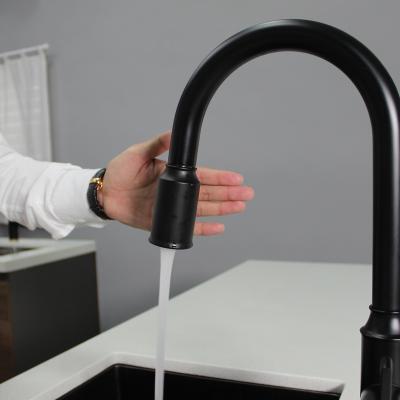 China Sense Faucets Motion Sense Wave Touchless Sensor Black Kitchen Faucet Pull Down Kitchen Faucet for sale