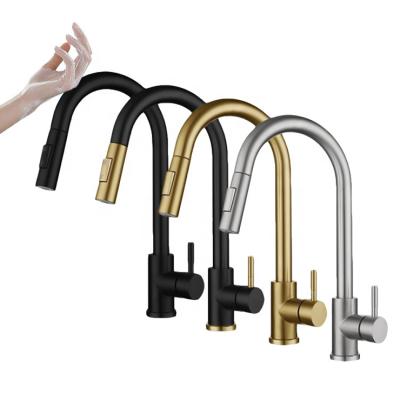 China Modern 304 Stainless Steel Kitchen Sink Water Sense Faucets Taps Gold Black Brushed Color Pull Out Smart Touch Sensor Kitchen Faucet for sale