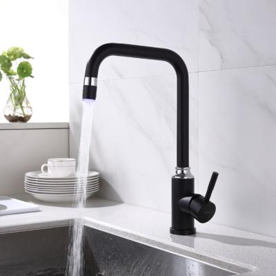 China Sense Faucets 3 Colors Changing LED Light Temperature Control Kitchen Sink Taps Single Lever Swivel Spout Kitchen Mixer Tap for sale