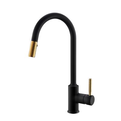 China Pull Out Spray China Factory Direct Sales Modern Matte Black And Gold Kitchen Sink Brass Faucet With Pull Out Spray for sale