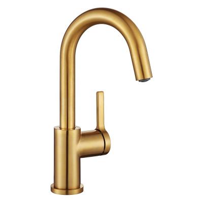 China Thermostatic Faucets Gold Kitchen Faucet, 360 Degree Rotate Hot And Cold Mixer Brushed Gold Single Handle Sink Faucet for sale