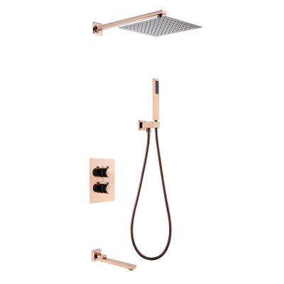 China 2021 New Arrival Sliding Bar Rose Gold Bathroom Shower Faucet Concealed 3 Functions Thermostatic Shower Mixer In-Wall Shower Set for sale